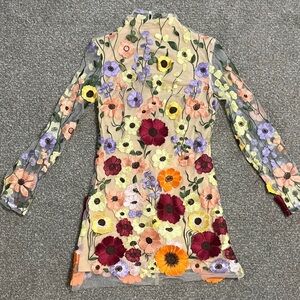 Amazon Floral Embroidered Mini Dress - Multicolor